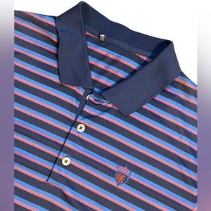 ADIDAS Golf Polo Shirt Men’s Large Blue Orange Striped Front Logo